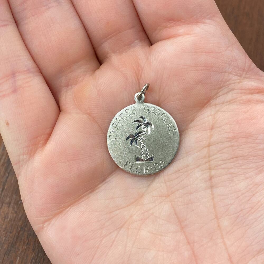 Vintage 925 Sterling Silver "Cypress Gardens Florida" Palm Trees Pendant Charm
